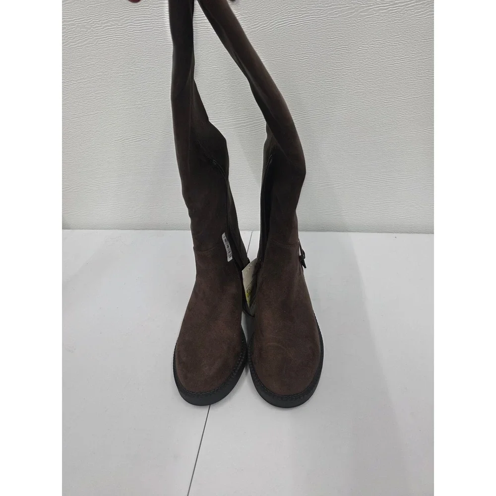 A New Day Womens Brown Suede Tall Boots Side Zip Buckle Block Heel Size 7.5 NEW